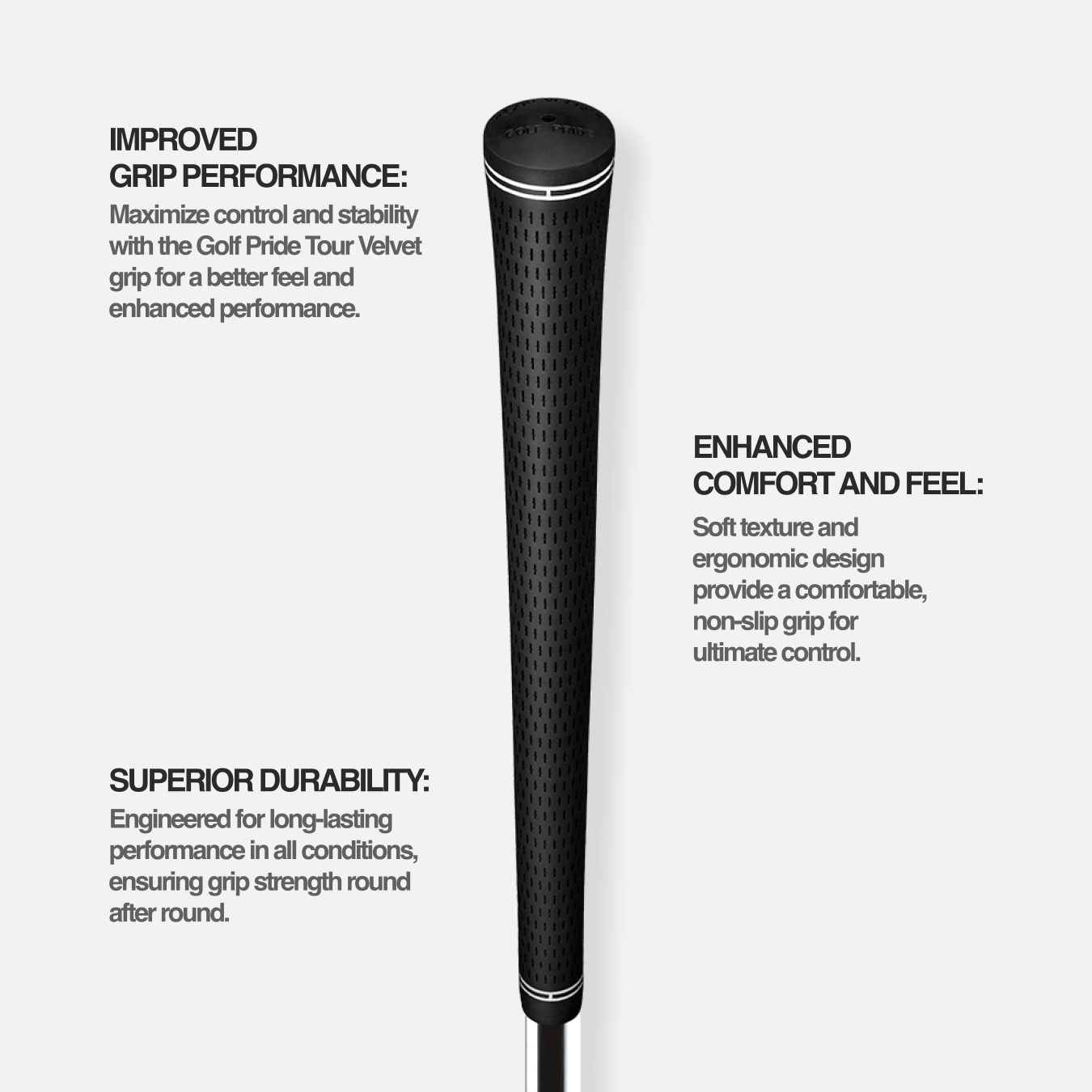 Ficha técnica del grip Golf Pride Tour Velvet con patrón antideslizante